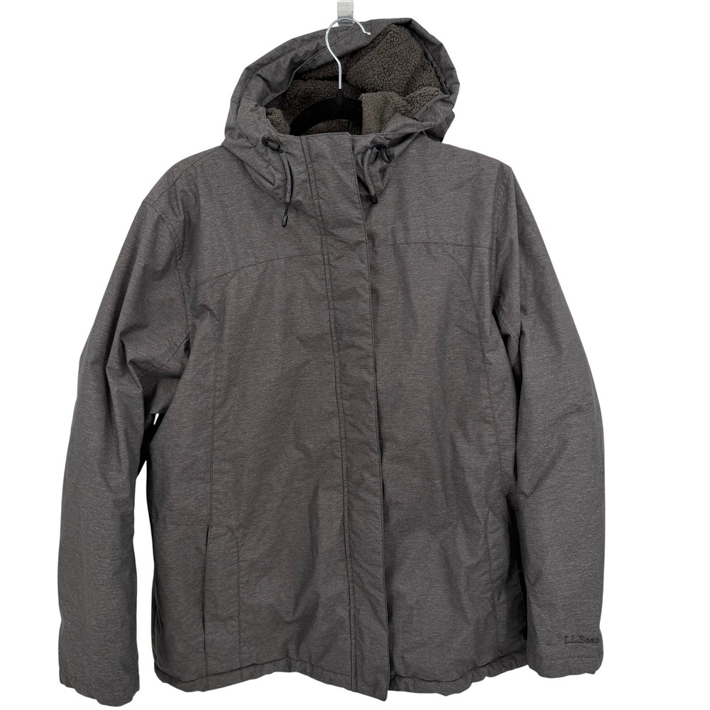 L.L. Bean Womens XL Jacket Gray Sherpa Lined Hooded Winter Parka